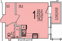 Квартира 23 м², 1-комнатная - изображение 1