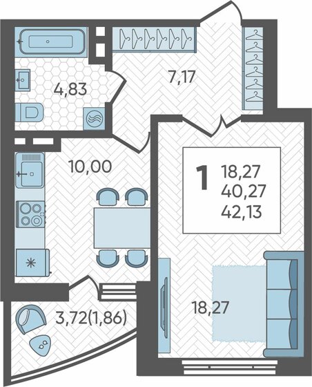 42,1 м², 1-комнатная квартира 5 813 940 ₽ - изображение 15