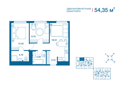 Квартира 54,4 м², 2-комнатная - изображение 1