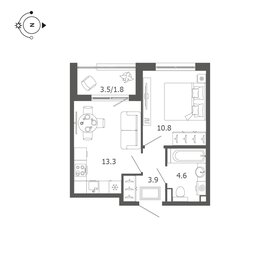 Квартира 34,4 м², 1-комнатная - изображение 1