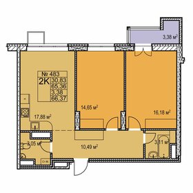 Квартира 66,4 м², 2-комнатная - изображение 1