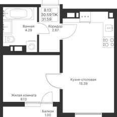 Квартира 31,6 м², 1-комнатная - изображение 3