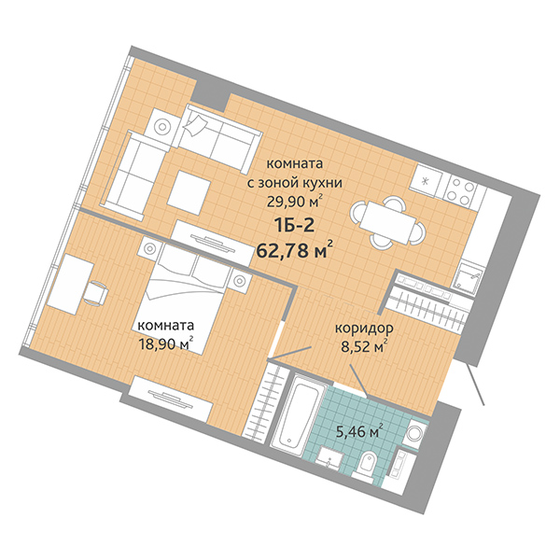 63,7 м², 2-комнатные апартаменты 15 050 000 ₽ - изображение 1