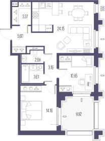 Квартира 67,7 м², 2-комнатная - изображение 1