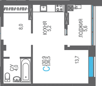 Квартира 36,5 м², студия - изображение 1