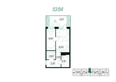 42,8 м², 1-комнатная квартира 5 635 602 ₽ - изображение 6