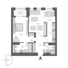 Квартира 62 м², 2-комнатная - изображение 2