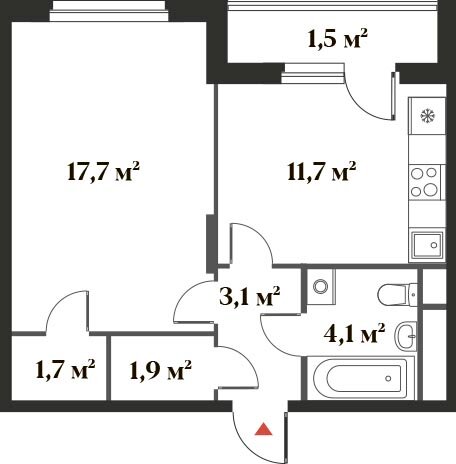 41,7 м², 1-комнатная квартира 11 217 283 ₽ - изображение 1