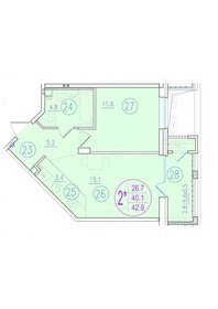 Квартира 42,9 м², 2-комнатная - изображение 1