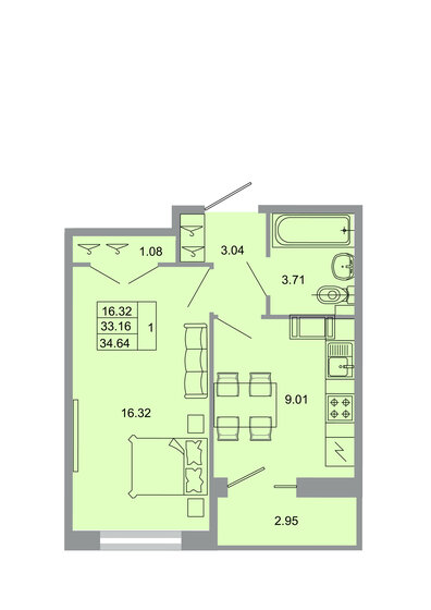 34 м², 1-комнатная квартира 5 610 000 ₽ - изображение 1