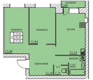 Квартира 58,6 м², 2-комнатная - изображение 1