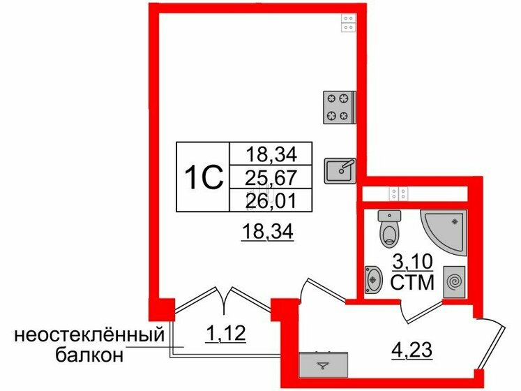 25,7 м², квартира-студия 5 650 159 ₽ - изображение 1