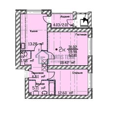 Квартира 62 м², 2-комнатная - изображение 2