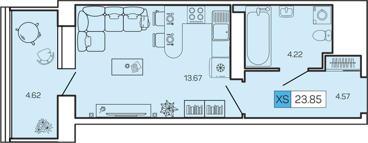 Квартира 23,9 м², студия - изображение 1