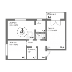 Квартира 66,1 м², 2-комнатная - изображение 2