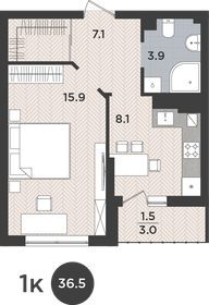 Квартира 36,5 м², 1-комнатная - изображение 1