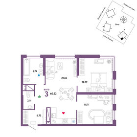 63,9 м², 3-комнатная квартира 8 900 000 ₽ - изображение 64