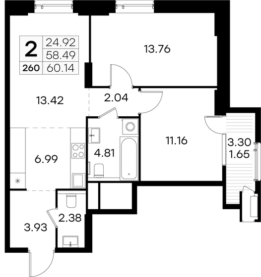 60,1 м², 2-комнатная квартира 13 729 999 ₽ - изображение 1