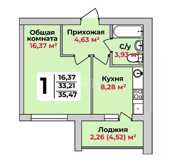 35,5 м², 1-комнатная квартира 3 700 000 ₽ - изображение 1