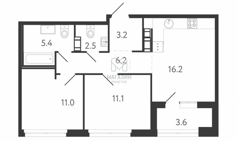 Квартира 57,4 м², 2-комнатная - изображение 2