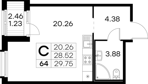 Квартира 29,8 м², студия - изображение 1