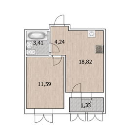 Квартира 33,3 м², 1-комнатная - изображение 1