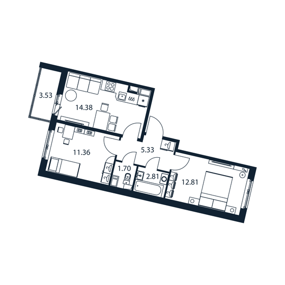50,2 м², 2-комнатная квартира 7 605 888 ₽ - изображение 1