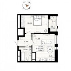 Квартира 49,6 м², 1-комнатная - изображение 3