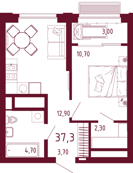 37,3 м², 1-комнатная квартира 8 797 982 ₽ - изображение 1