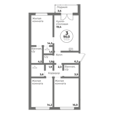 Квартира 90 м², 3-комнатная - изображение 2