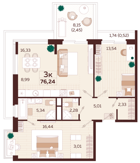 76,2 м², 3-комнатная квартира 32 785 000 ₽ - изображение 1