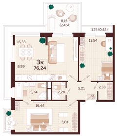 77,6 м², 3-комнатная квартира 32 370 000 ₽ - изображение 10