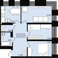 Квартира 58 м², 3-комнатная - изображение 1