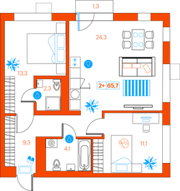 Квартира 65,7 м², 2-комнатная - изображение 1