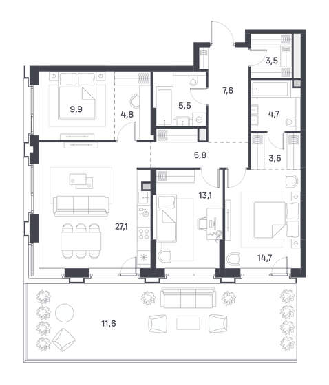 111,8 м², 3-комнатная квартира 56 839 120 ₽ - изображение 14