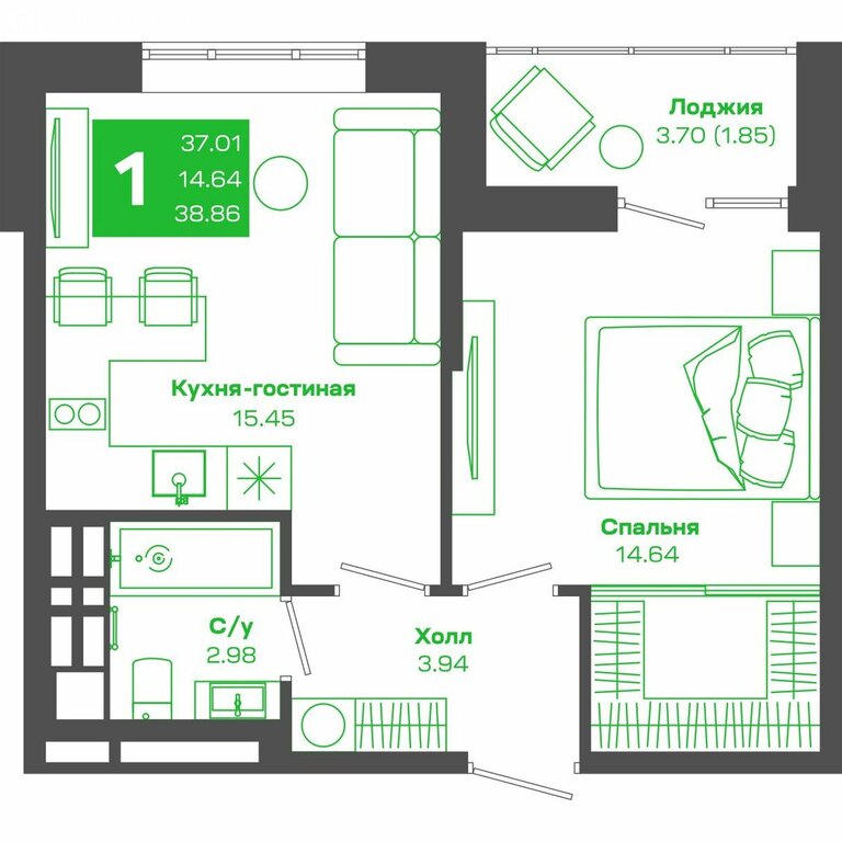 Варианты планировок ЖК «Зелёный бульвар» - планировка 5