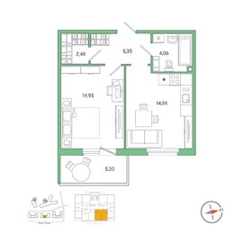 Квартира 43,4 м², 1-комнатная - изображение 1