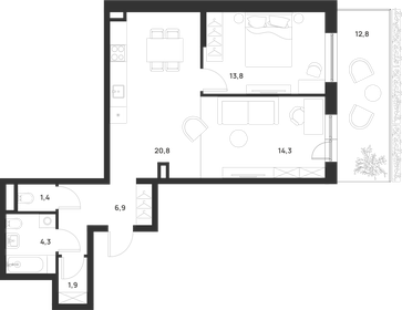 Квартира 67,3 м², 2-комнатная - изображение 1