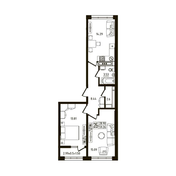 59,3 м², 2-комнатная квартира 6 755 640 ₽ - изображение 36