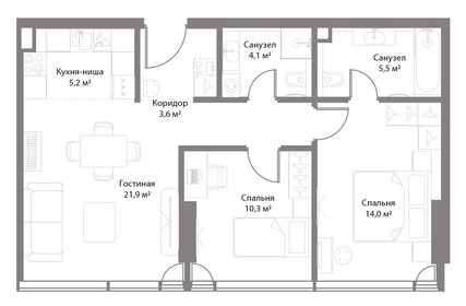 Квартира 64,6 м², 2-комнатная - изображение 2