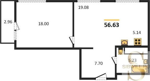 Квартира 56,6 м², 1-комнатная - изображение 1