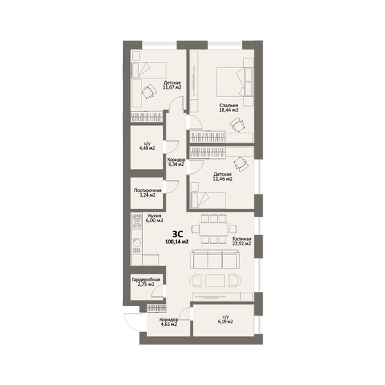 100,1 м², 3-комнатная квартира 15 521 700 ₽ - изображение 1