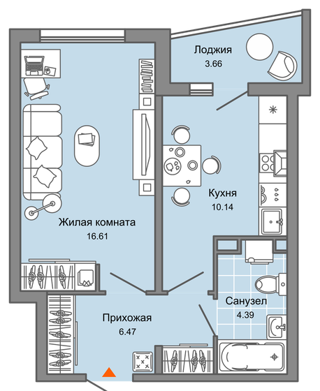 39 м², 1-комнатная квартира 4 085 984 ₽ - изображение 1