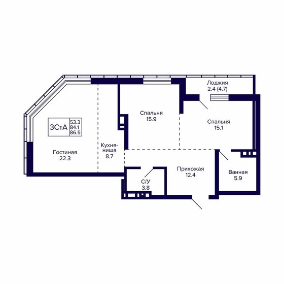 86,5 м², 3-комнатная квартира 13 926 500 ₽ - изображение 1