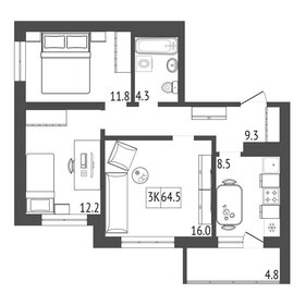 65,5 м², 3-комнатная квартира 6 499 000 ₽ - изображение 2