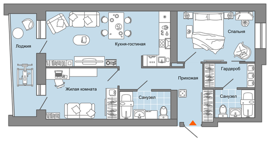 Квартира 44 м², 2-комнатная - изображение 1