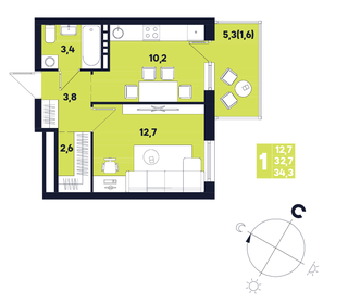 39,4 м², 1-комнатная квартира 5 200 000 ₽ - изображение 8