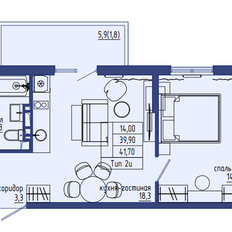 Квартира 41,7 м², 2-комнатная - изображение 2