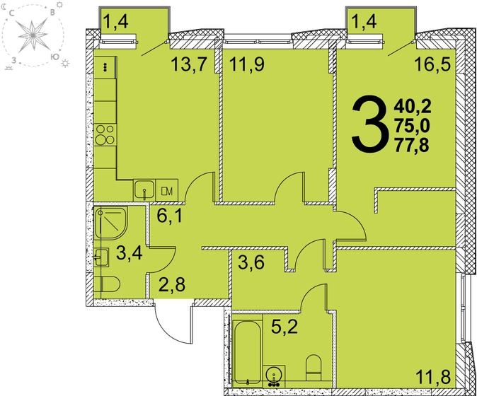 75,8 м², 3-комнатная квартира 9 870 644 ₽ - изображение 1