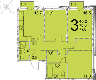 Квартира 75,8 м², 3-комнатная - изображение 1